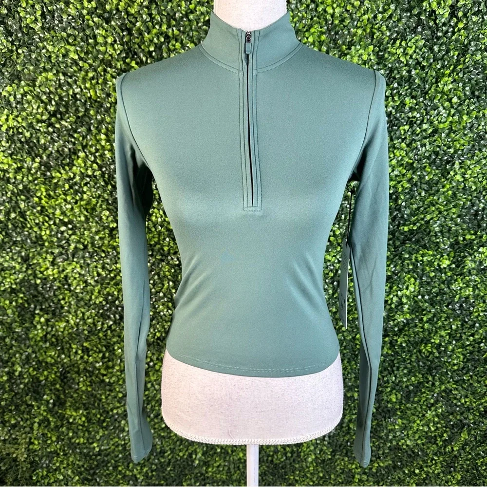 Nwt ALO Softsculpt Precision 1/4 Zip Long Sleeve Clover Green‎